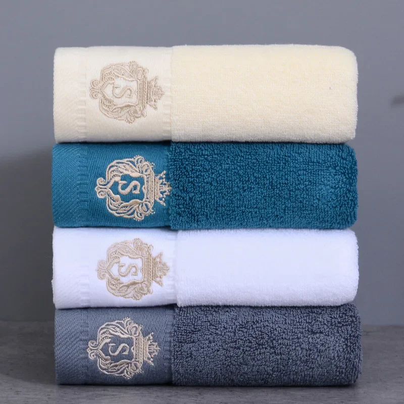 100% Organic White Cotton Towel Embroidered Luxury Large Bath Hand Face Towel Set for Daily Use