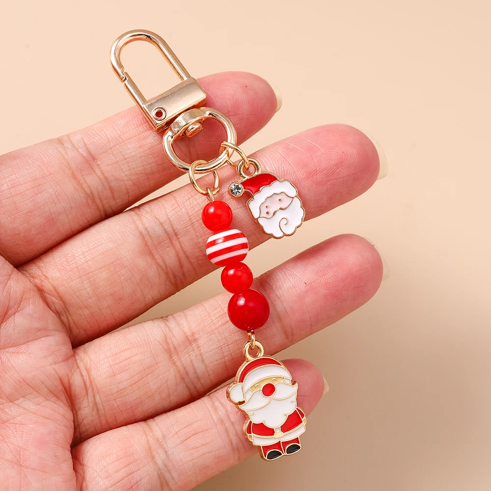Aihua Niedlicher Y2K Weihnachts-Schlüsselanhänger mit Perlen, Weihnachtsbaum, Schneemann und Weihnachtsmann für Damen und Herren, Neujahrs-Schmuckgeschenke – Detail 16