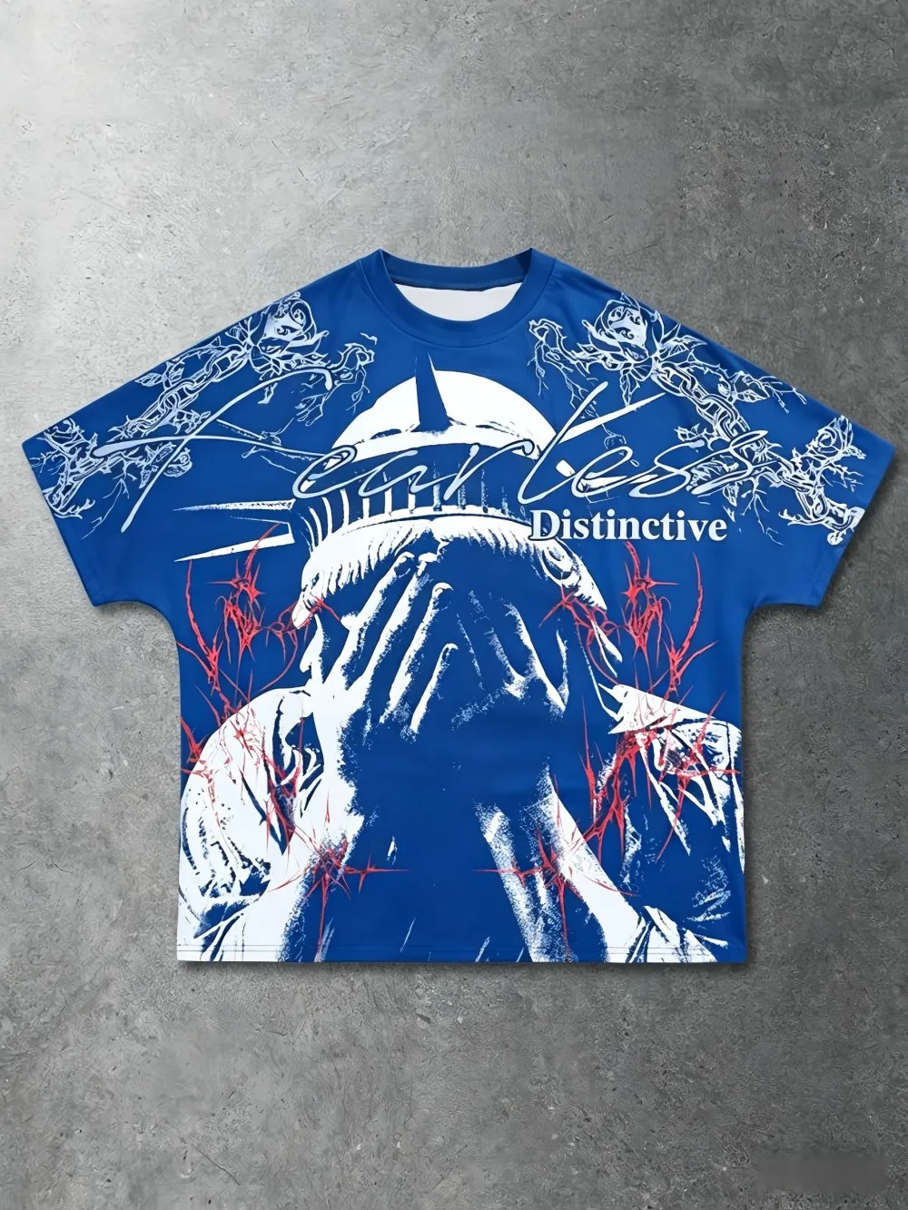 European and American men's summer trend Statue of Liberty letter print soft and breathable round neck T-shirt outdoor street to