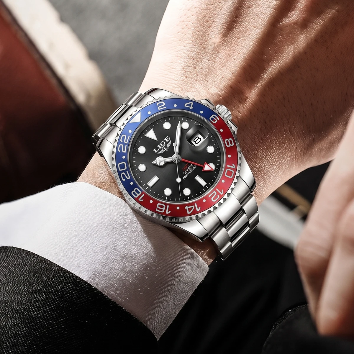 LIGE Casual Fashion Man Wristwatch Waterproof Luminous Date Dual Colors Men Watch Stainless Steel Classic Men's Quartz Watches