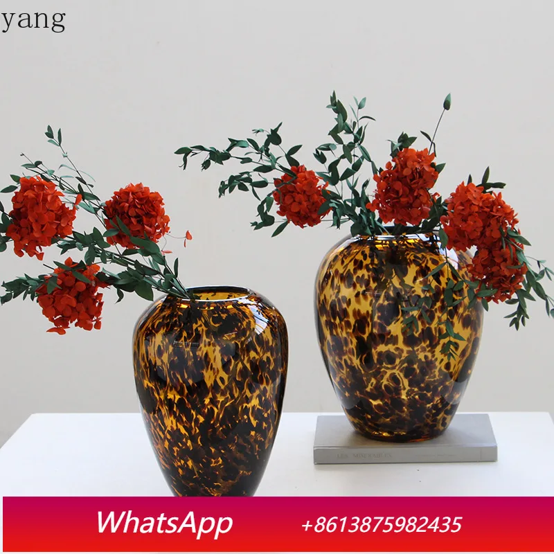 

LMM Modern Creative Leopard Print Glass Vase Home Tabletop Flower Arrangement Ornament