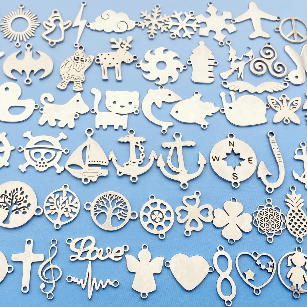 100 Kinds Animals Types Plants Charms 10PCS Rudder Bracelet Finding Stainless Steel Connectors Dangle Pendant Diy Earring Making