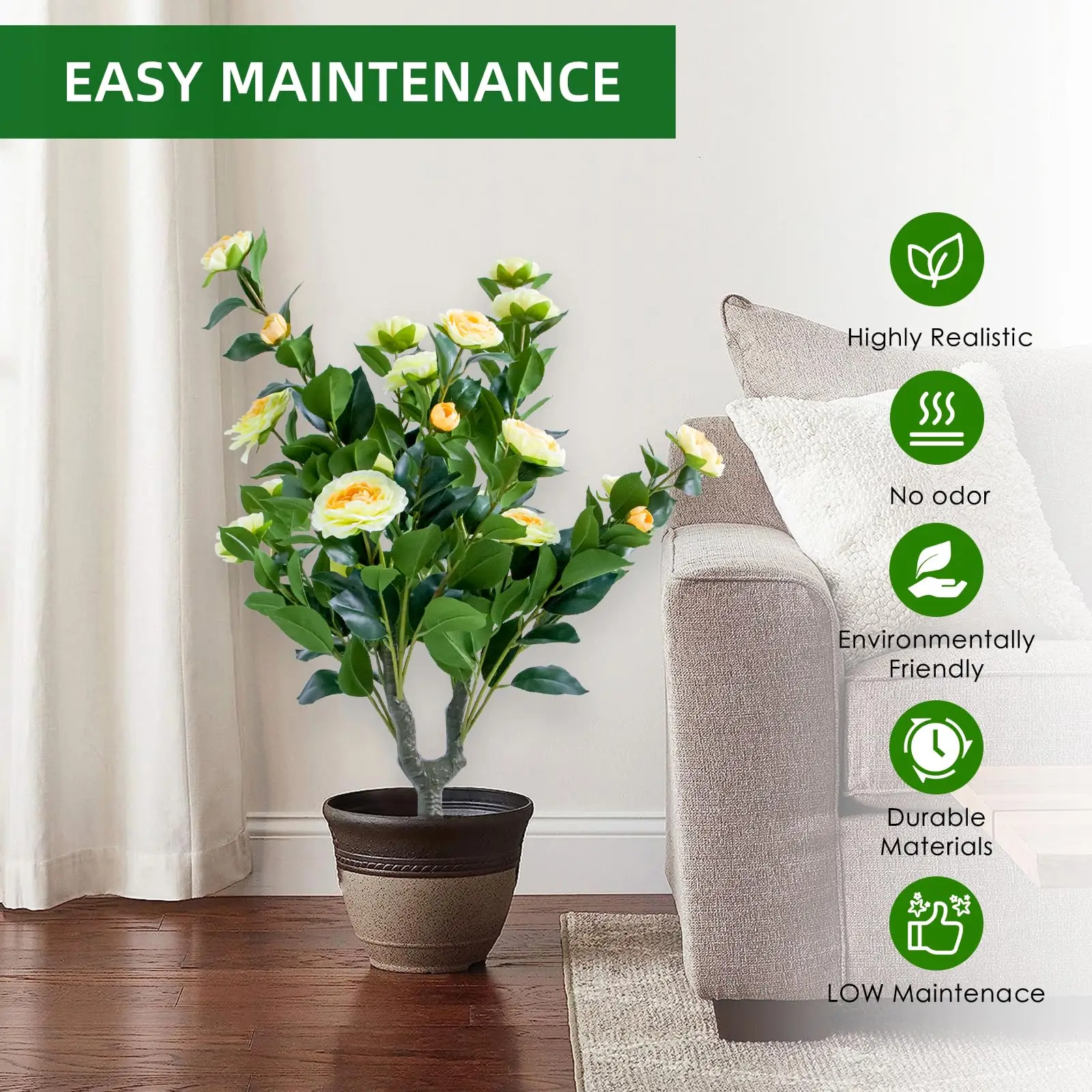 3 أقدام أشجار كرة زهرة توبياري صناعية مع سبايك أرضي، مجموعة من 2 شجيرات زهور الكاميليا المزيفة مع حصة #5