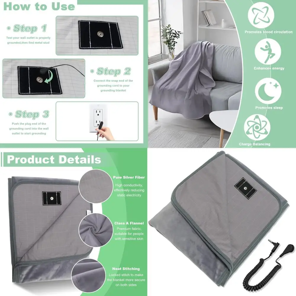 

Улучшенное одеяло для снятия стресса и заземления, плед для подключения к земле, серый, 50x60