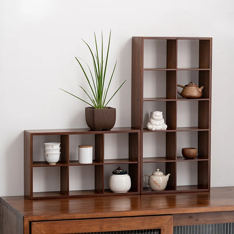 

Бамбуковая полка для чайного сервиза - регулируемый антикварный органайзер, винтажный коллекционный книжный шкаф для декора гостиной/офиса