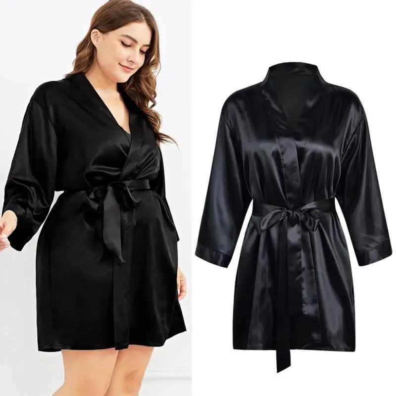 Summer new plus size fashion pajamas ladies home service sexy V-neck belt casual solid color pajamas