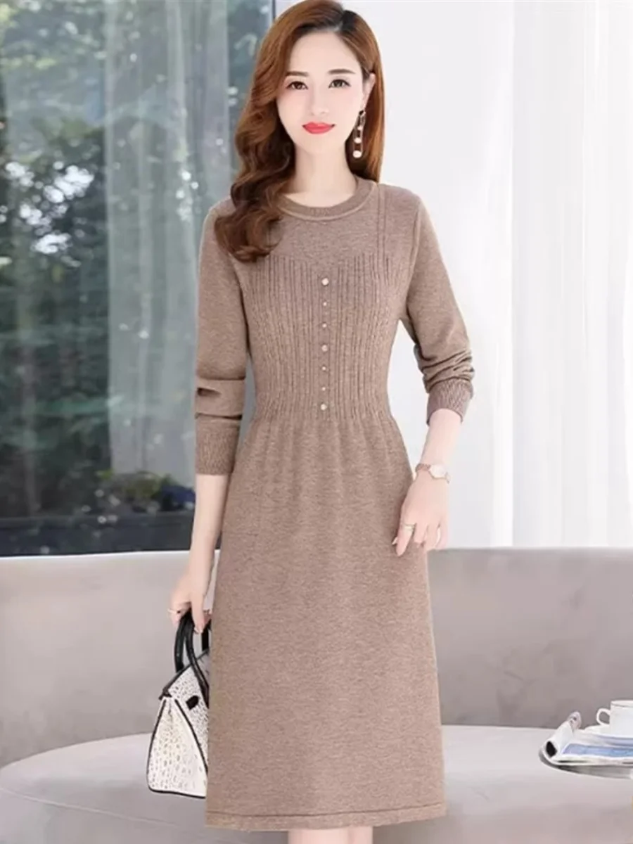 Malha midi dr feminino outono primavera novo sle sob casaco ele faionable camada base longa sve camisola dr