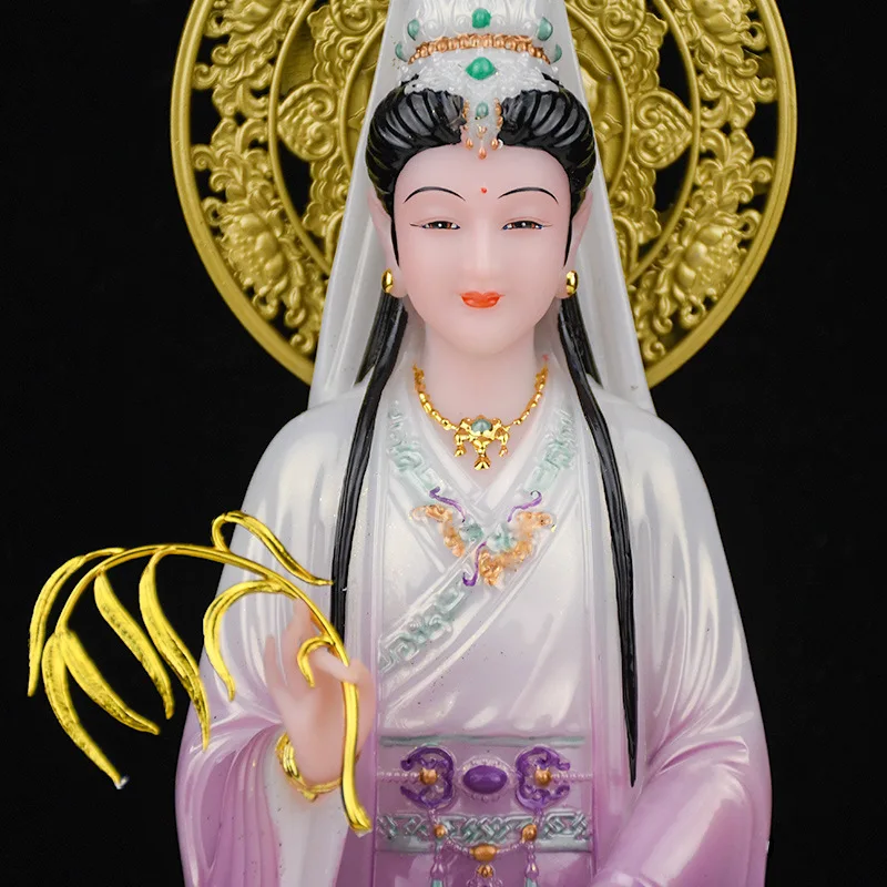 Cz guanyin bodhisattva imitation white marble statue ornaments for home worship buddha statue lotus nanhai standing statue