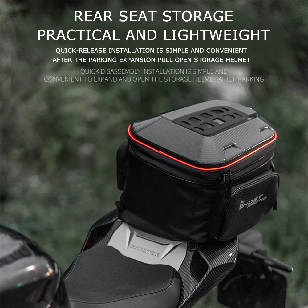 Expandable Motorcycle Rear Seat Helmet Bag Hard Shell LED Light Waterproof Backpack With Rain Cover for Motorbike Scooter Travel