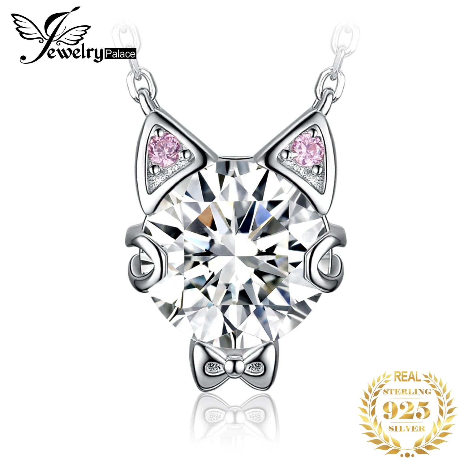 

JewelryPalace New Arrival Love Cat 3ct Round Gemstone 925 Sterling Silver Pendant Necklace for Woman Girl Cute Fine Jewelry 45cm