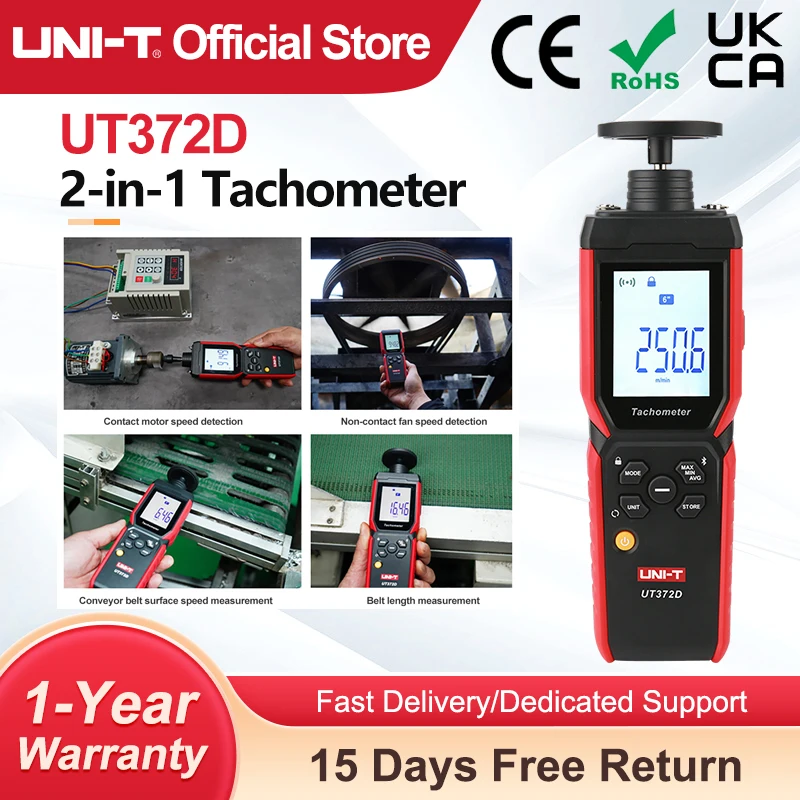 UNI-T Snelheid Toerenteller UT372D 2-in-1 Laser Toerenteller Contact En Contactloze Tacometro Digitale RPM Meter Spin 1 tot 19999 RPM