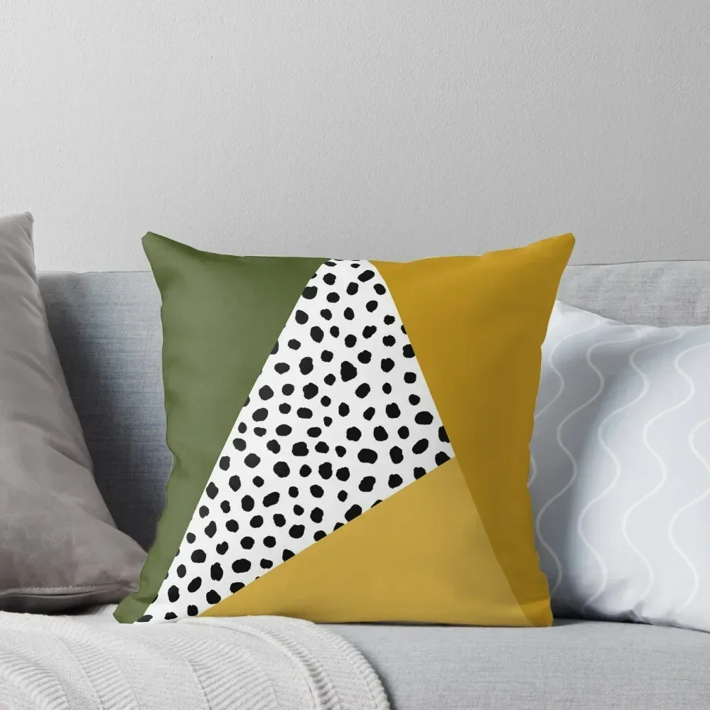 

Geometric Polka Dot, Black, Olive Green and Yellow Ochre Throw Pillow Cushions Sofa Cover Embroidered Cushion Cover pillow