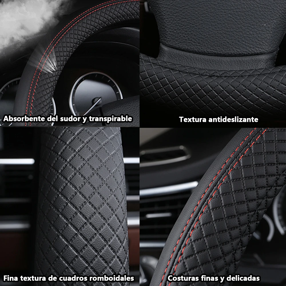 37-39cm Car Steering Wheel Cover with Eco-Friendly Rubber Ring PU Leather  Non-slip Sweatproof  Car Styling Accessories