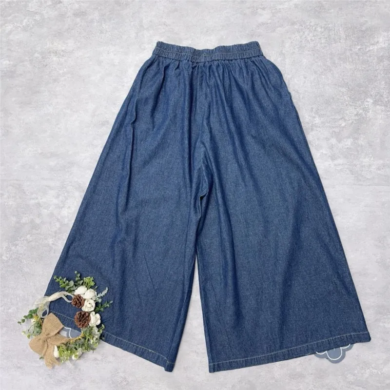 Johnature Mori Jeans mit elastischem Bund und weitem Bein, Sommer, dünn, locker, für Damen, lässig, kurze Hose, 2025, neu