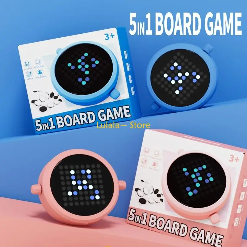 Y4QA Handheld Noughts and Crosses Game Console 5 in 1 Teasers for Kids Age 7+ Perfect Birthday Gift with Voice Effects
