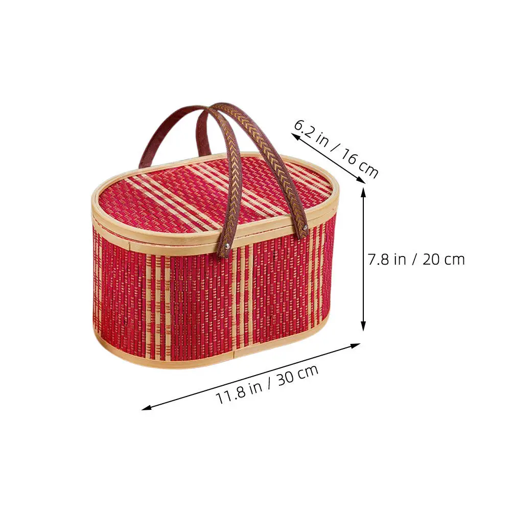 Picture 7: Portable Oval Bamboo Storage Basket Box Swing Handle Woven Organizer Bin Decorative Multi-Use Storage for Home Bathroom