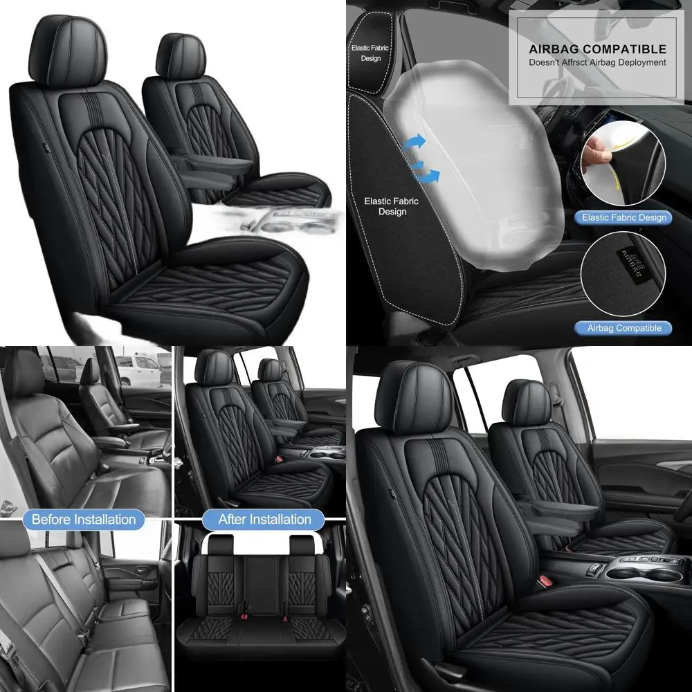 

Универсальные чехлы из искусственной кожи для сидений пикапов Ridgeline Crew Cab 2006-2026 годов выпуска - полный комплект с защитой передних сидений и подлокотников