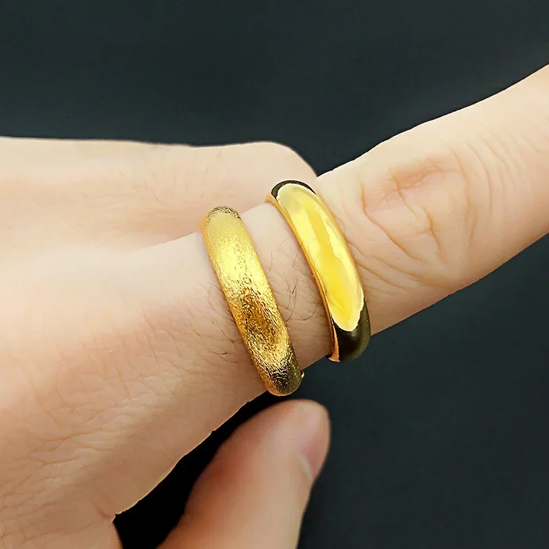 9999 Real Gold 24K Men's and Women's Gold Ring Glossy Ring Brushed Fashion Inner Printing Opening Ring