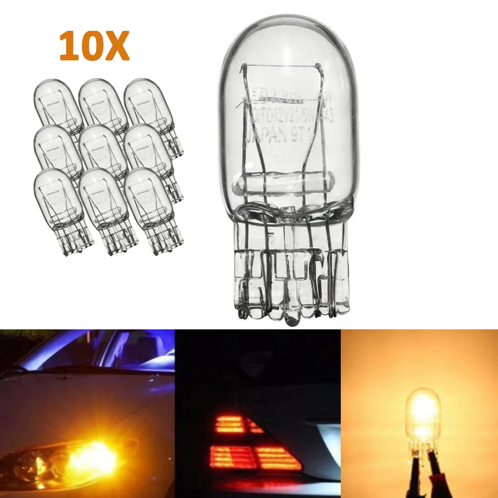 

10 PCS T20 7443 7440 580 W21 5W Clear Glass DRL Turn Signal Brake Stop Tail Indicators Lights Canbus Error Free Halogen Bulb