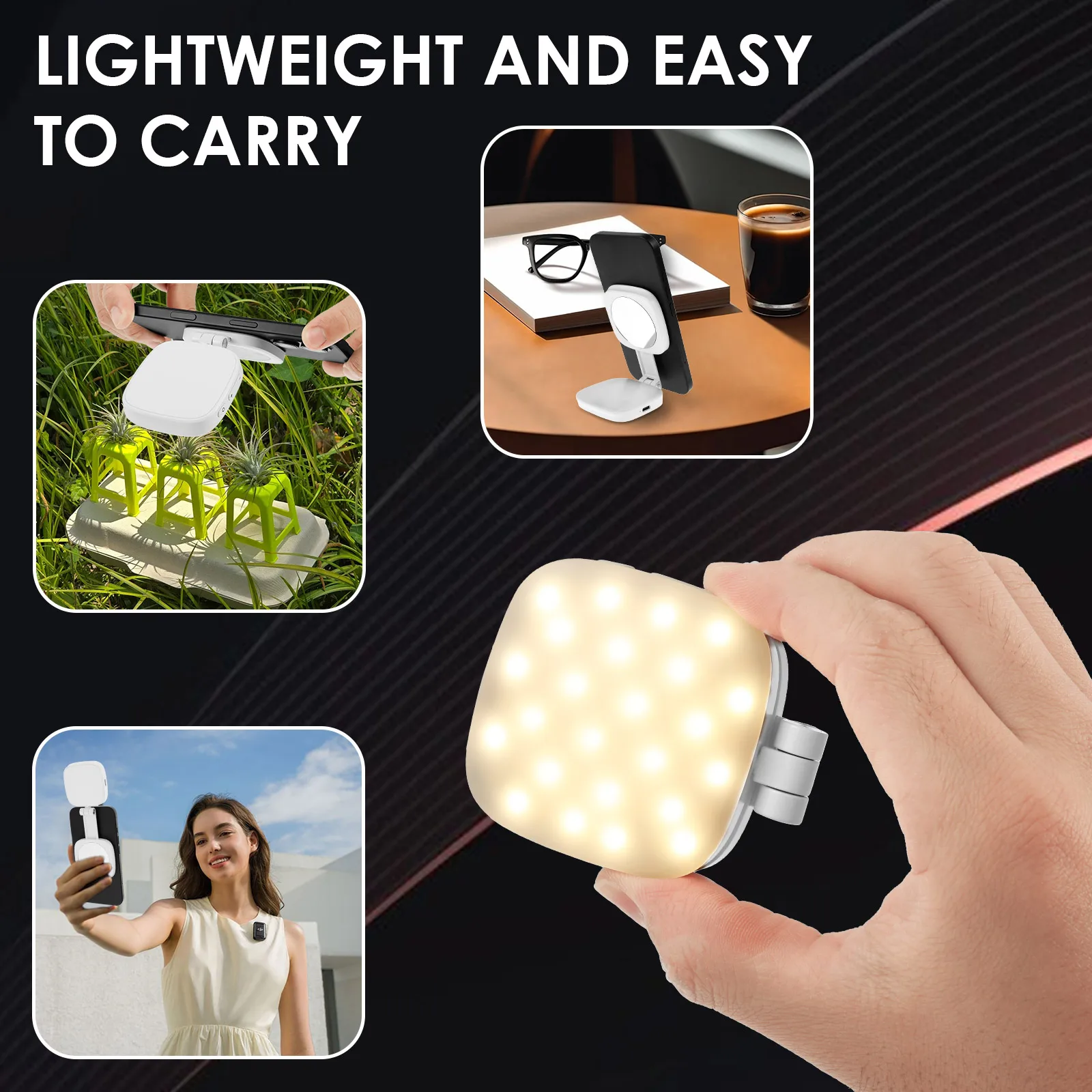 Lampu Ponsel Selfie Magnetik PP 5 Tingkat Kecerahan Dapat Disesuaikan Lampu Isi Ponsel Magnetik dengan Kepala Putar Ganda 360 °   Isi untuk