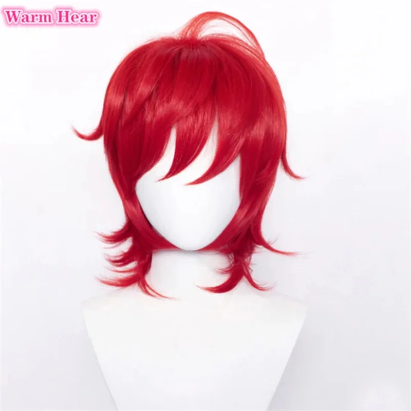 Info-Chan Wig Games Yandere Info Chan Short Red Cosplay Wig With Glasses Heat Resistant Hair Cosplay Wigs a wig cap