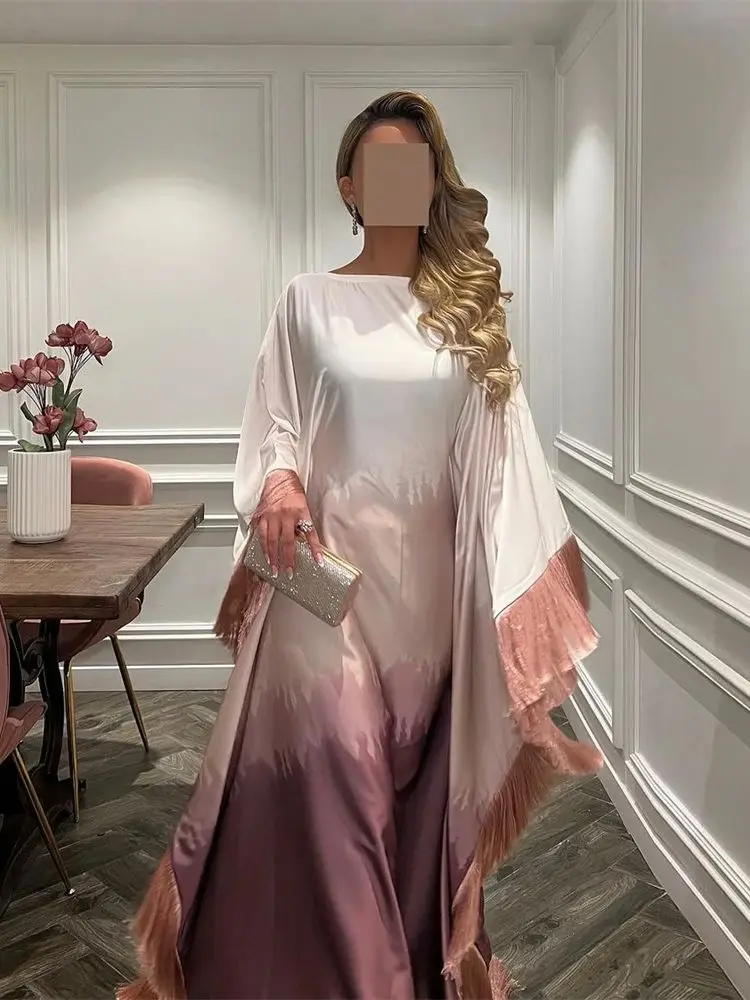 Eid Satin Shiny Batwing Abaya Damen Dubai Luxury Muslim Kaftan African Dresses For Women Caftan Marocain Robe Femme Musulmane