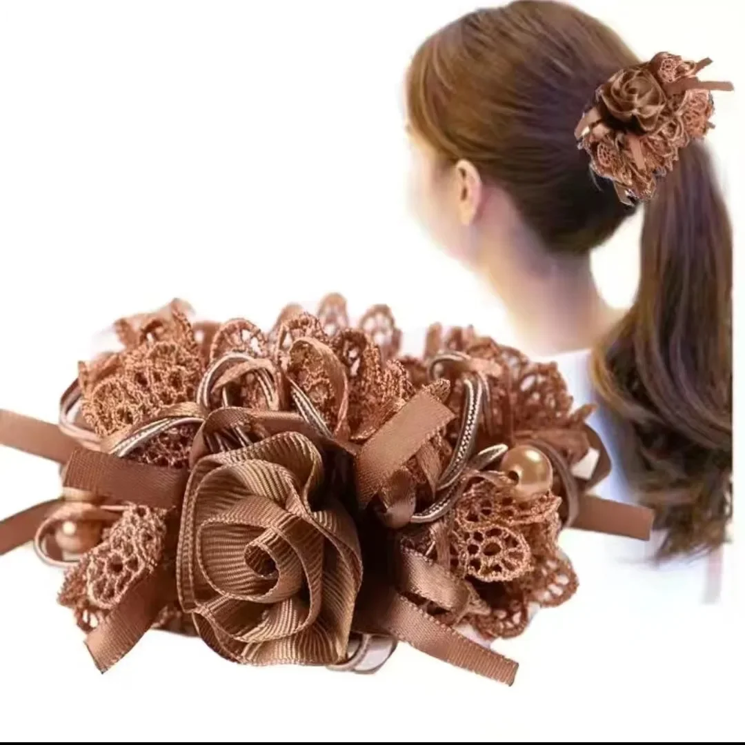 Korean Style Lace Big Head  Flower Rubber Band Large Intestine Hair Band Updo  Hair Elastics  Girls Items  hair ties