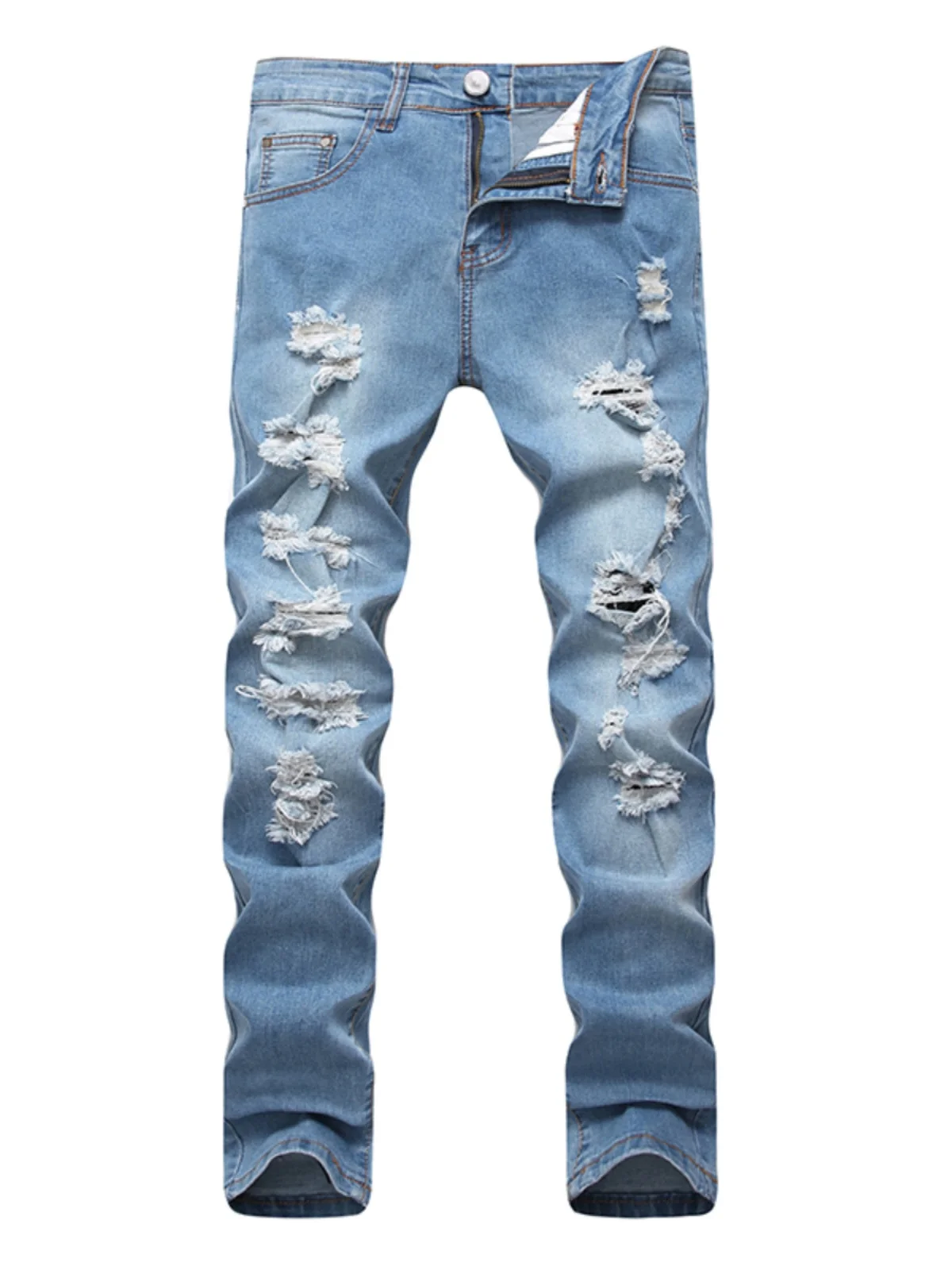 

Trendy Kanye West Men's Elastic Casual Slim Fit Jeans Knee Hole High Street Sle Youth ular Four Season Cotton Stretch Denim