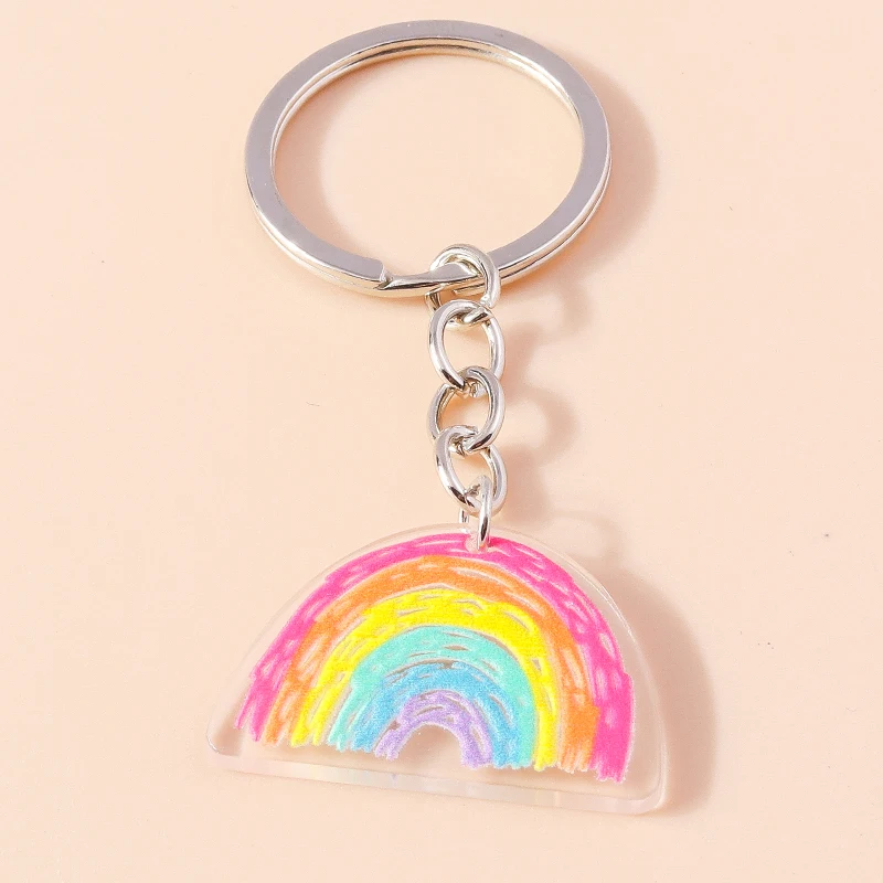 Cartoon Smile Rainbow Keychain Resin Key Rings Gifts for Women Men Car Key Chain Jewelry Bag Accessories