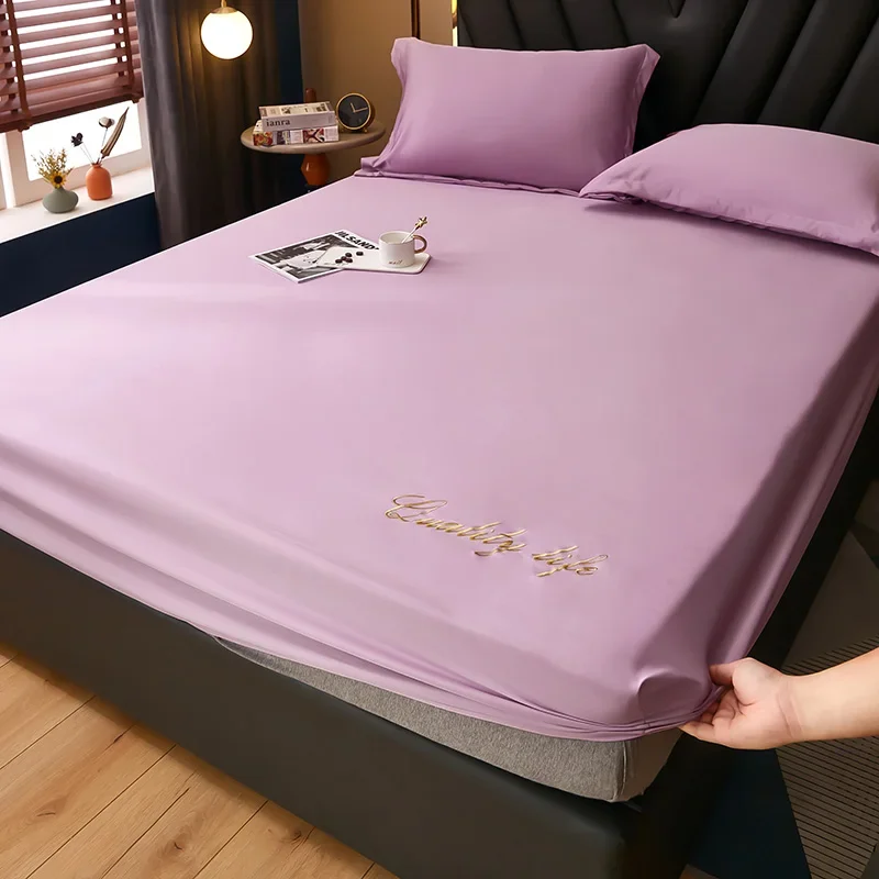 2023 Newest Polyester Four Corners With Elastic Band Bed Sheet Bedspread non-slip Simmons Mattress Cover Dustproof Purple Color