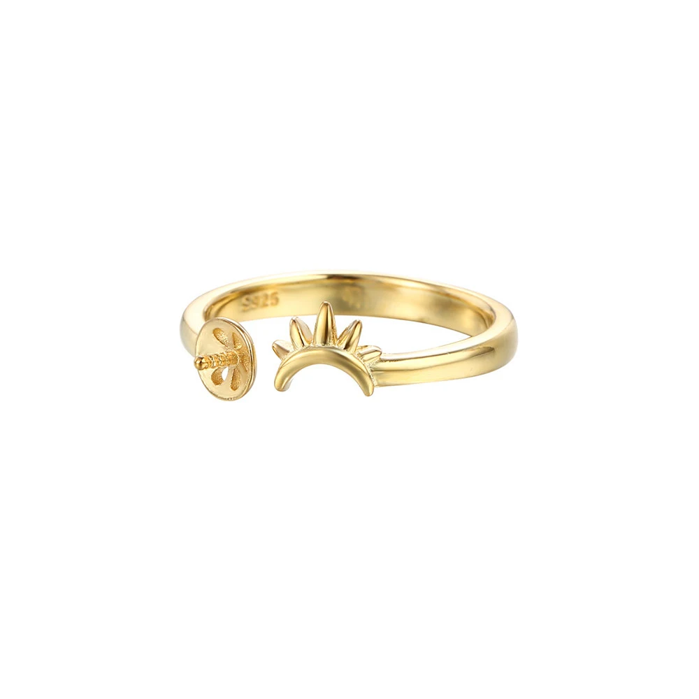 

Ring Blank for 6mm-8mm Round Beads or Pearls Gold Plated 925 Silver Adjustable Ring Setting