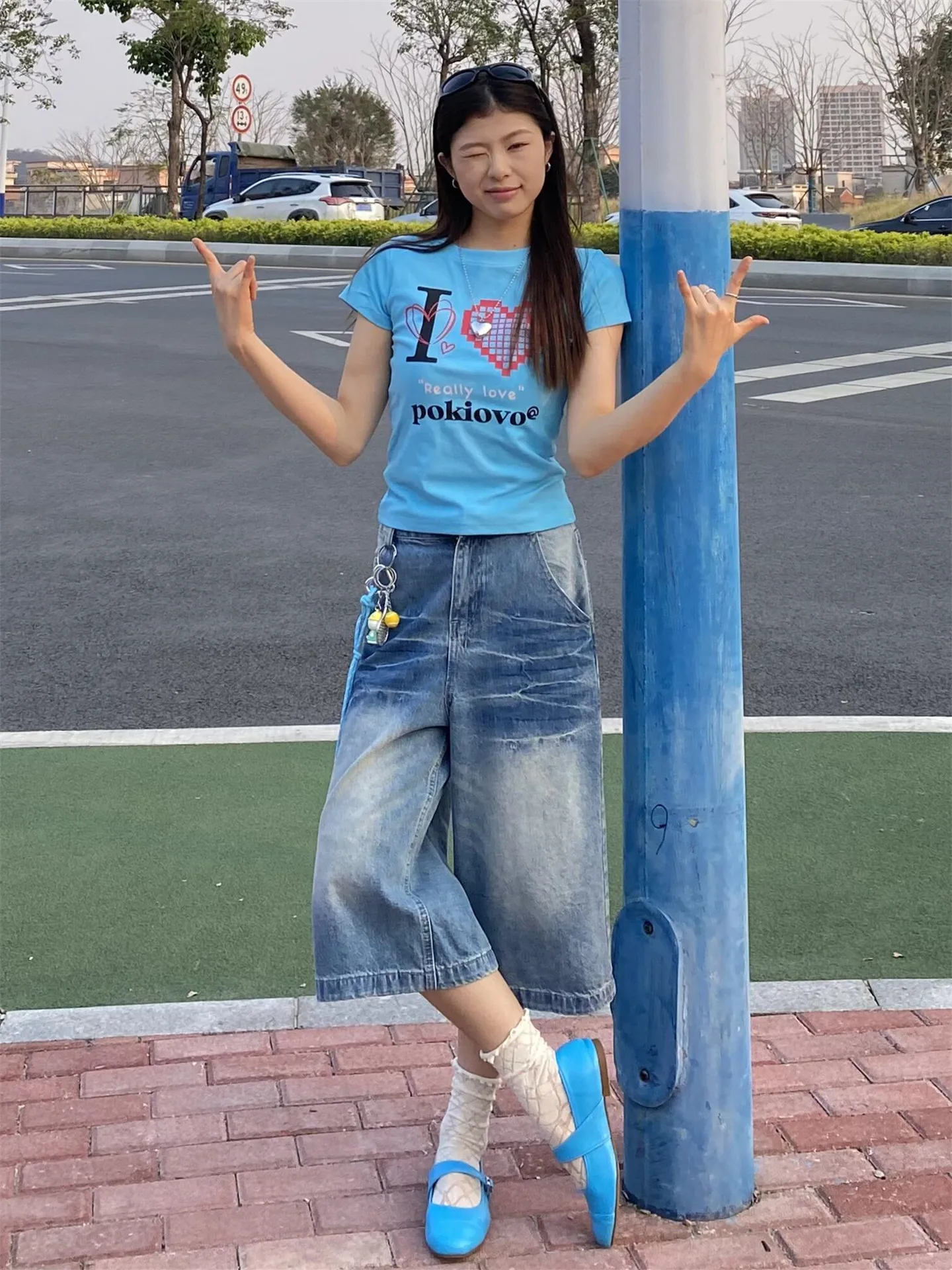 

Retro American Street Blue Low Waist Seven-Foot Jeans Women Summer Loose Slimming Washed out Spicy Hot Pants Casual Cotton