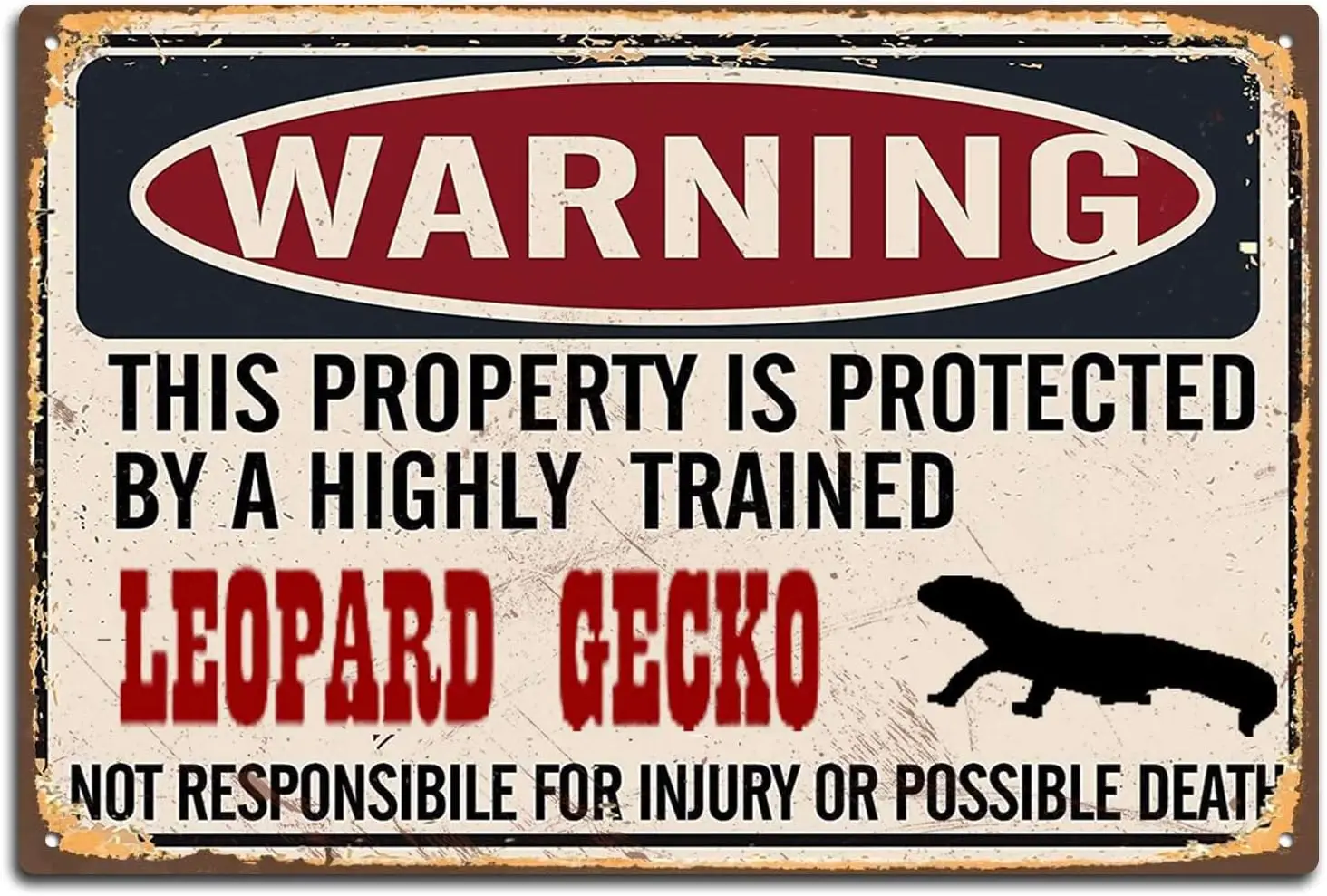 Funny Leopard Gecko Warning Sign Warning Property Protected by Leopard Gecko Retro Metal Tin Sign Vintage Aluminum Sign