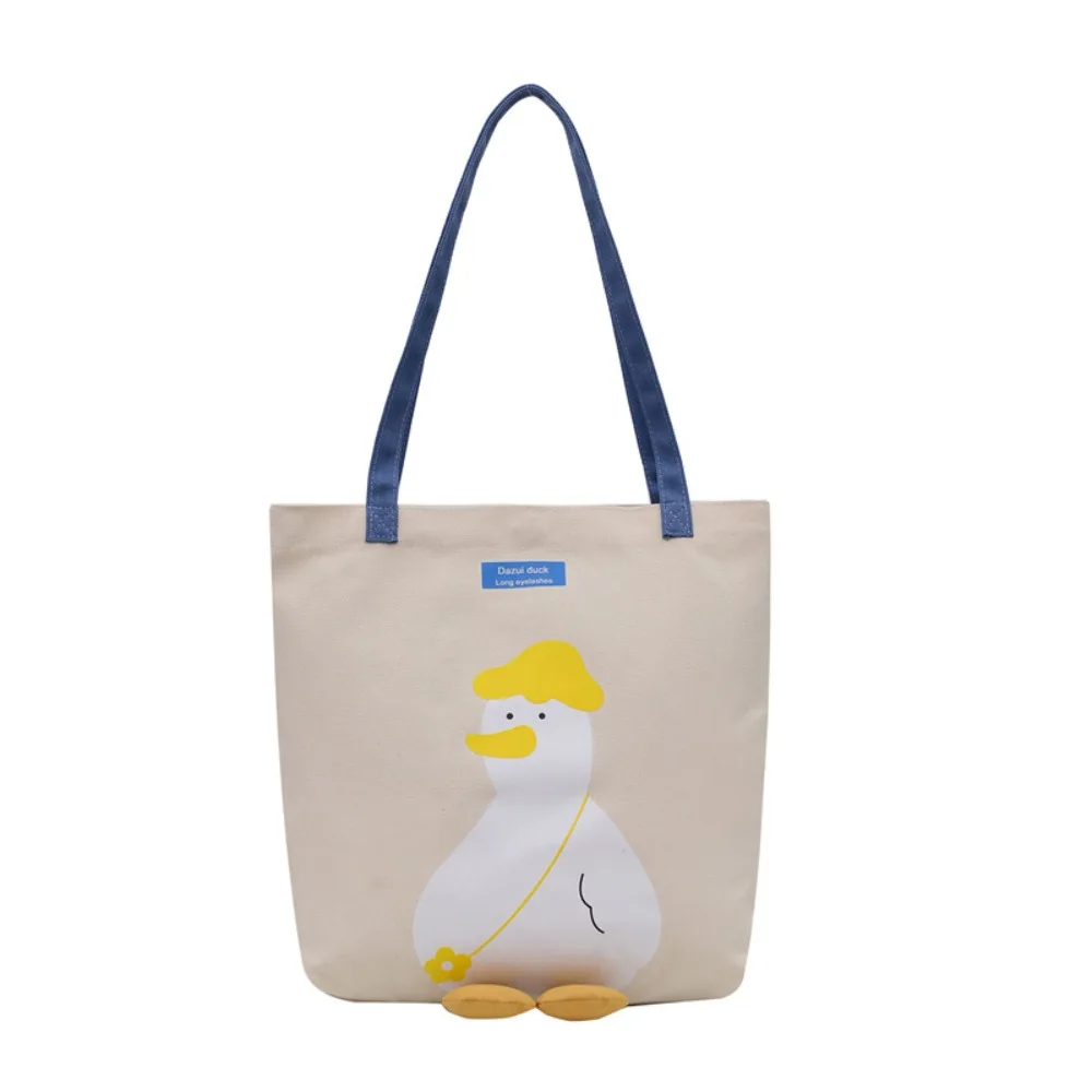 1 Pcs Cute Canvas Tote Bag, Multi-purpose Large Capacity Reusable Duckling Cotton Cloth Bag, Fabric Crossbody Bag