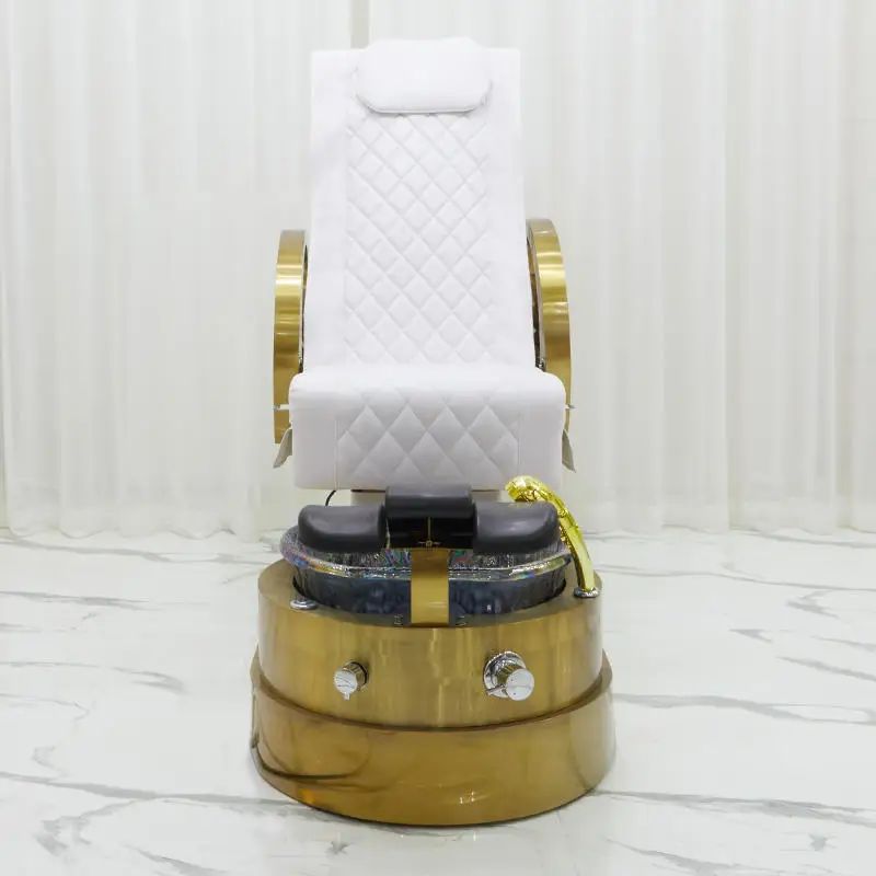 Spezieller goldener Handlauf mit luxuriösem Massage-Fußsofa aus weißem Leder, Surffunktion, Maniküre-Spa-Stuhl