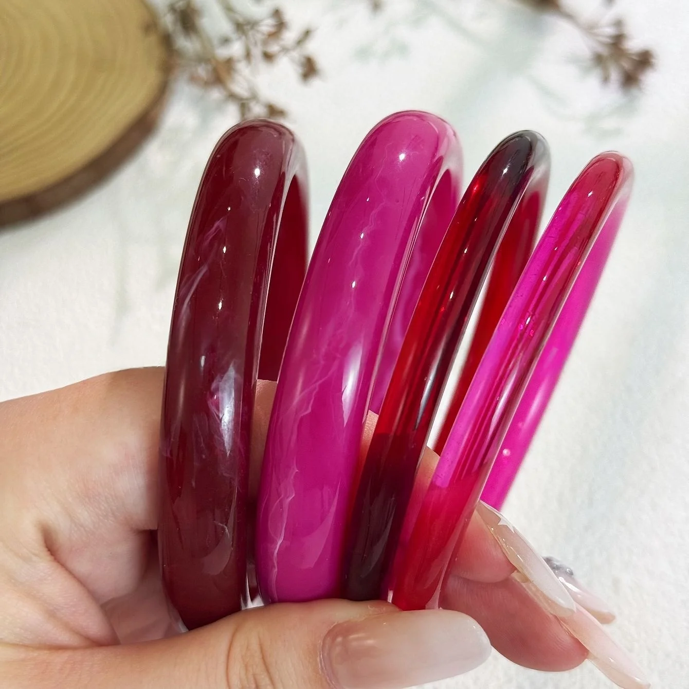 4-Piece-Set Resin Texture Acrylic Bangle Suit for Women Simple Versatile Opening Smudging Bangles Light Luxury Fashion Jewelry - view 2