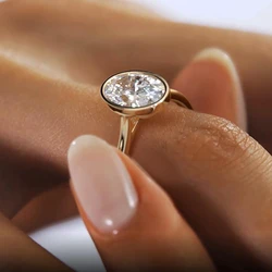 Original 925 Sterling Silver Solitaire Ring Oval Cut 5A Zirconia Lab Diamond 14k Gold Plated Wedding Engagement Ring Jewelry
