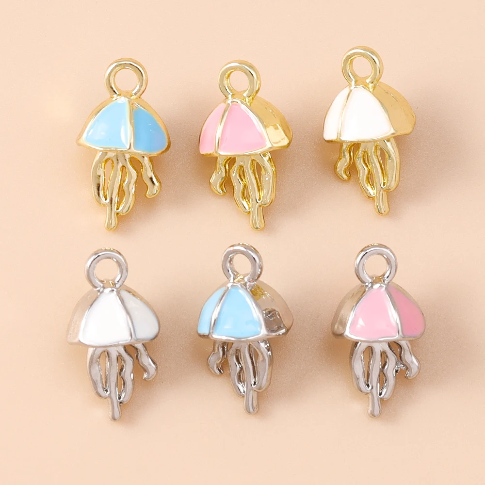 

Leslie 5pcs Cute Ocean Animals Enamel Mini Jellyfish Dangle Charm Beads for Brand Sterling Silver Bracelet Making DIY Pendants