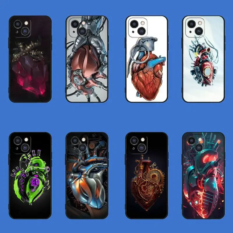 Heart Machine Cool Stuff Phone Case For iPhone 11 12 Mini 13 14 15 PRO XS MAX X XR 6 7 8 Plus Black Shell