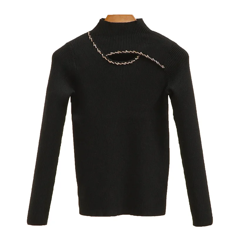 2024 Spring and autumn new knitwear early autumn black sweater half turtleneck Korean version short women's undershirt top