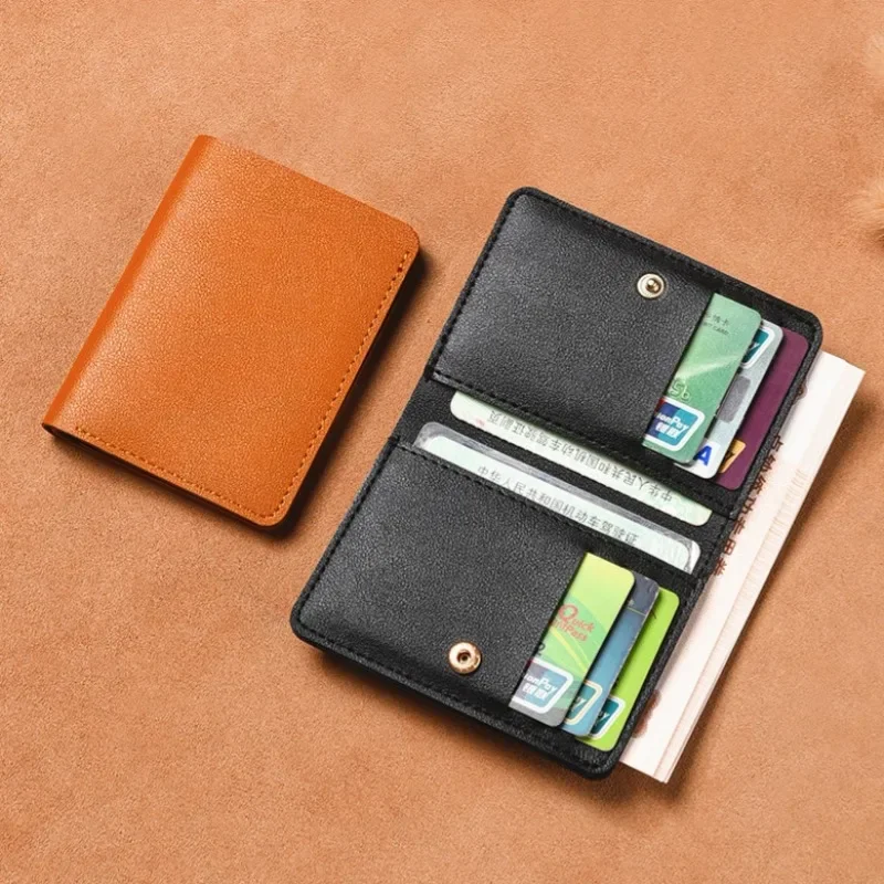 محفظة صغيرة من جلد البولي يوريثان بتصميم كلاسيكي للرجال، محفظة نسائية قصيرة وبسيطة، حقيبة بطاقات ائتمان رفيعة للغاية، محفظة للعملات المعدنية #1