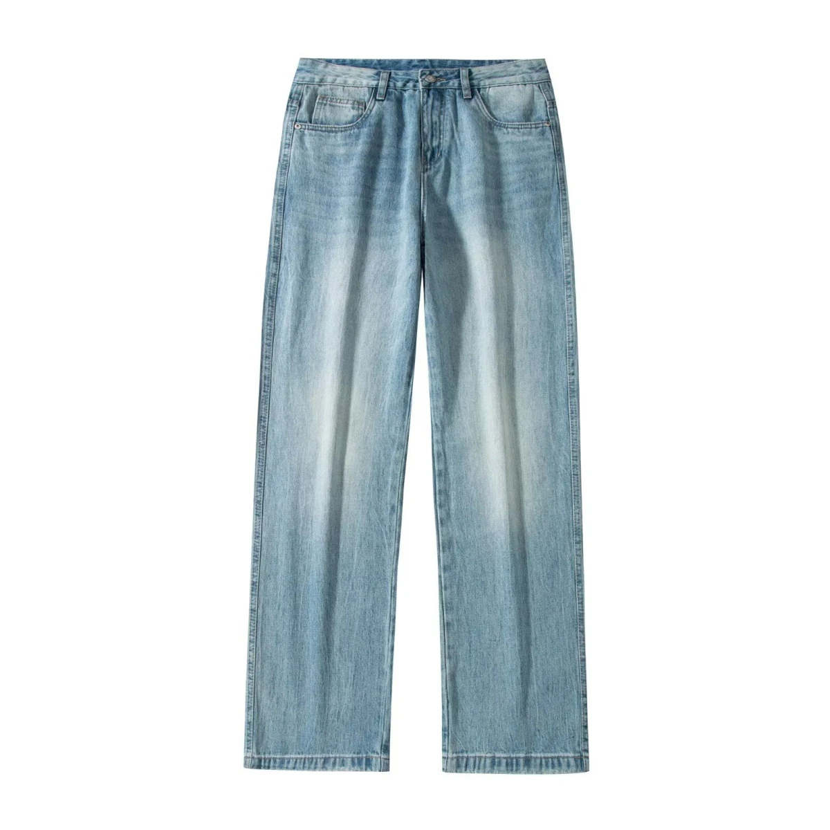 

New 2025 Men's Waed Light Blue Jeans Casual Comfortable Loose Fit Denim Pants Straight Leg Trousers for Autumn Season