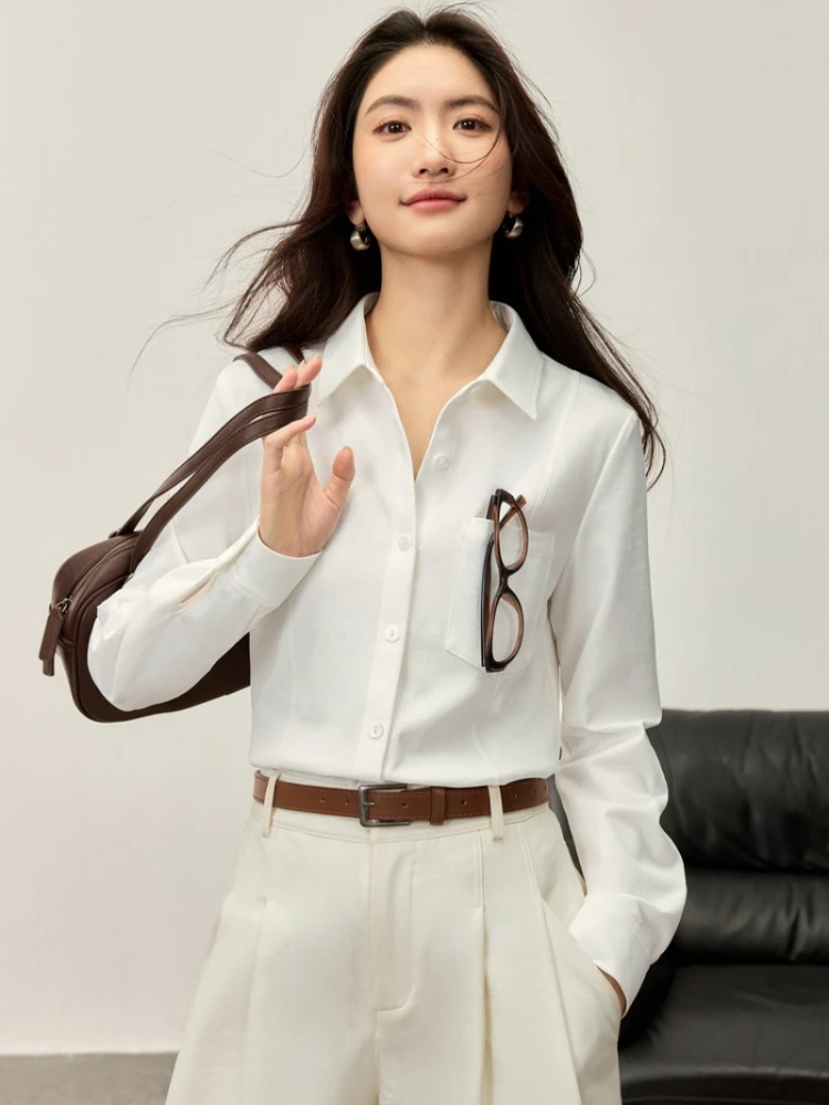 

SENTUBILA Women's Knit Shirt 2025 Turn-Down Collar Long Sleeve Single Breasted Front Blouses Commute Basics Ladies Top 153C80282