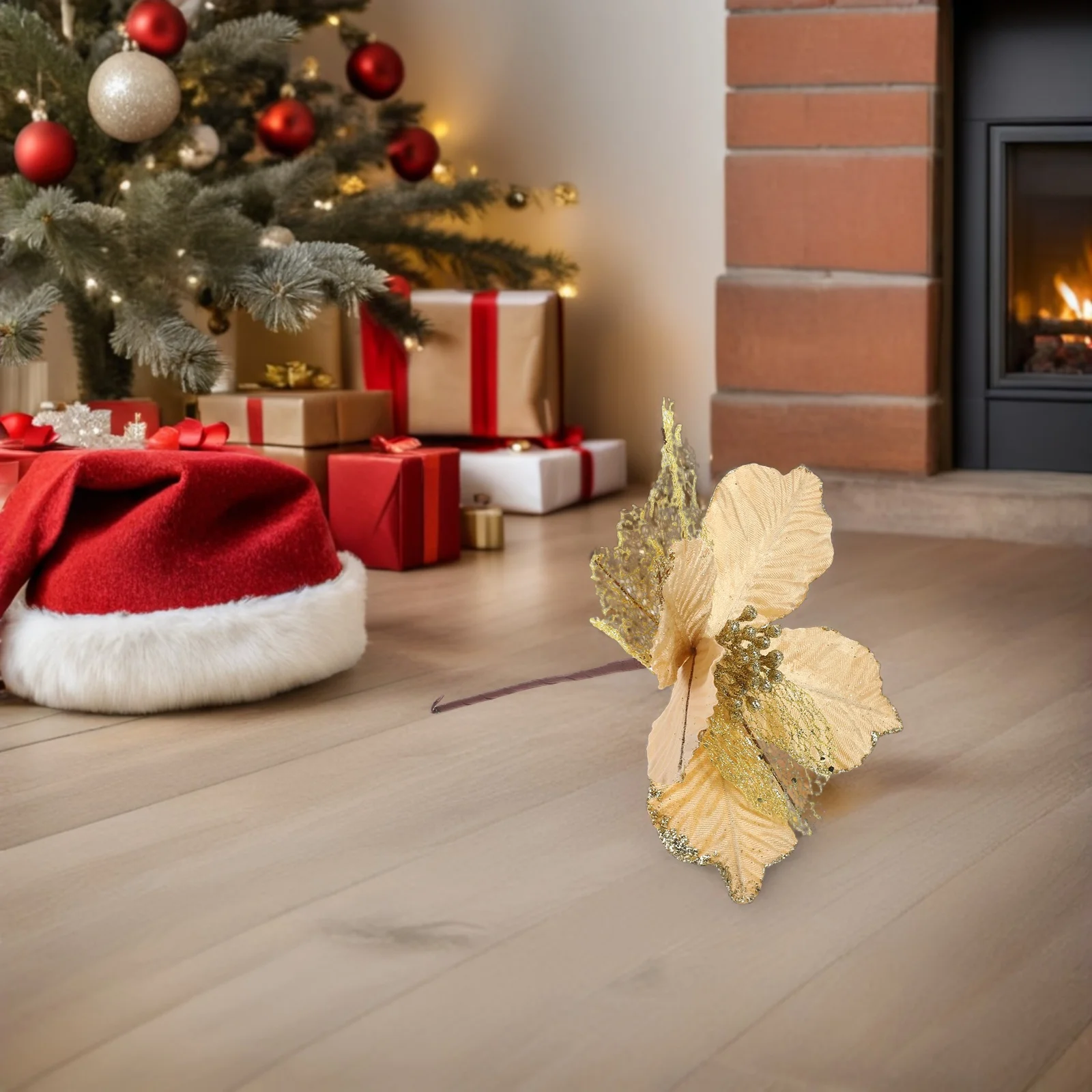 6pcs Artificial Branches Glitter Christmas Christmas Glitter Leaf Stems Tree Picks Festive Home Decor Holiday Party Diy