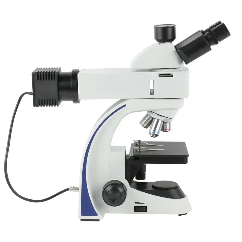 Microscope trinoculaire métallurgique, lentille d'objectif achromatique 5X/10X/20X/50X, oculaire WF10X pour l'industrie, alliages métalliques détectés