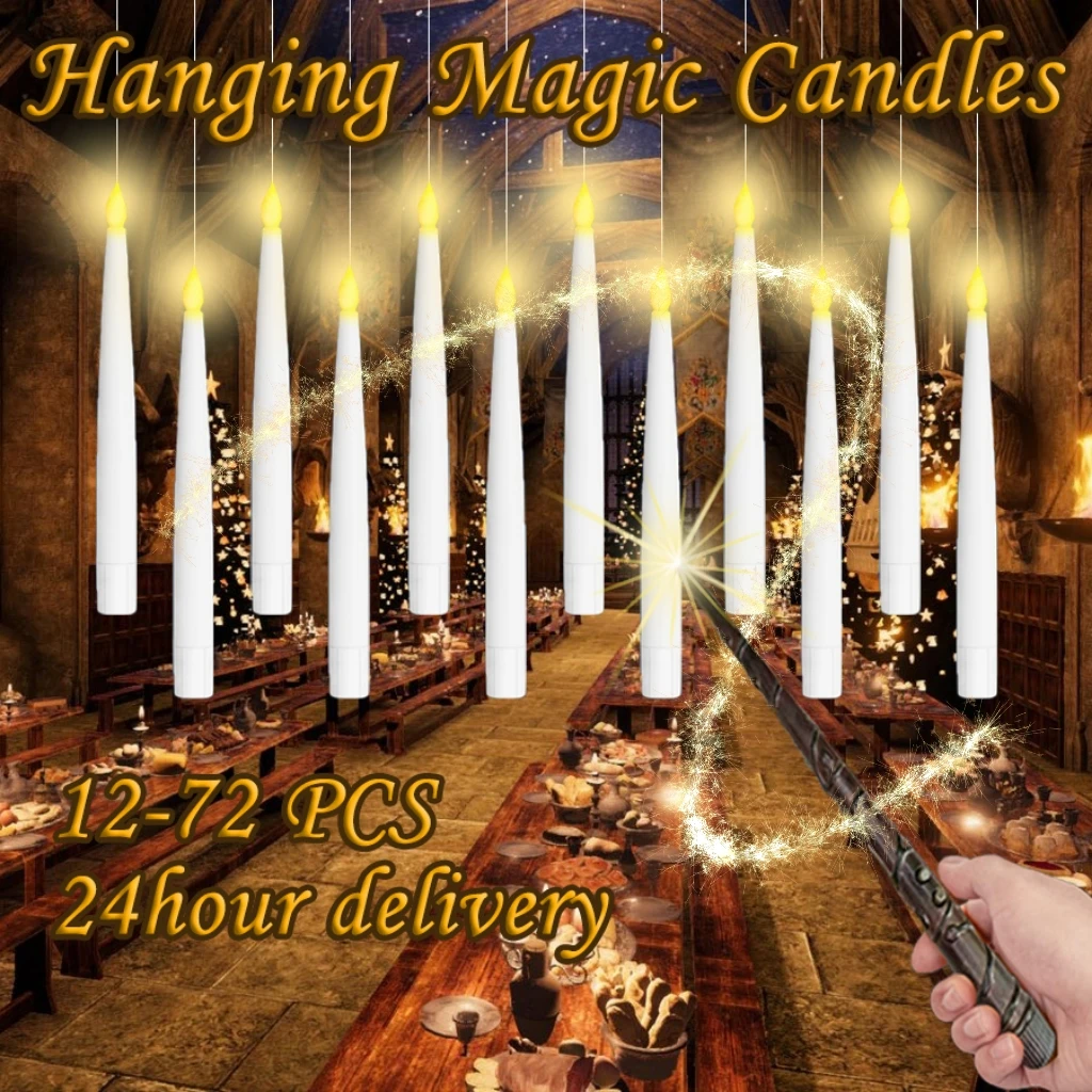 12-72PCS Floating Candles with Wand LED Christmas Candles Magic Hanging Candles Taper Candles for Christmas/Party/Wedding