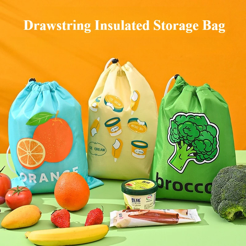 

Insulated Drawstring Bag - Thermal Aluminum Foil Lining for Food/Lunch Cold & Hot Storage Foldable Reusable Shopping Pouch