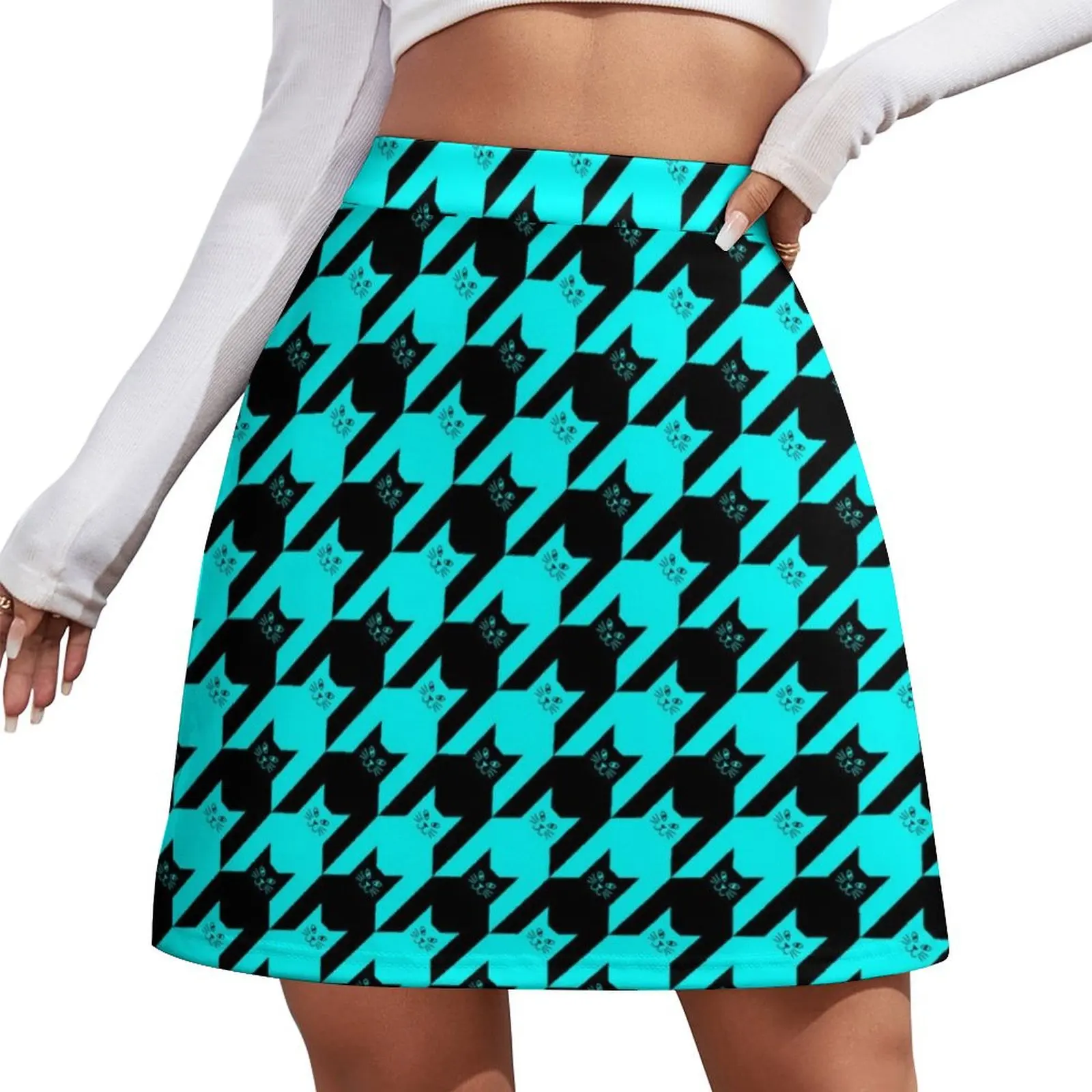

Catstooth Black and Blue Cat Houndstooth Pattern Mini Skirt Women's summer skirts Kawaii School skirt Mini Skirt