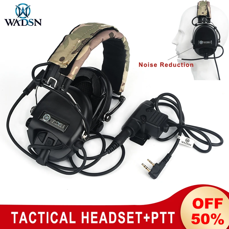 WADSN Tactical Headset Sordin MSA NoiseReduction Communication Hunting Headphones With Civilian U94PTT For kenwood walkie-talkie