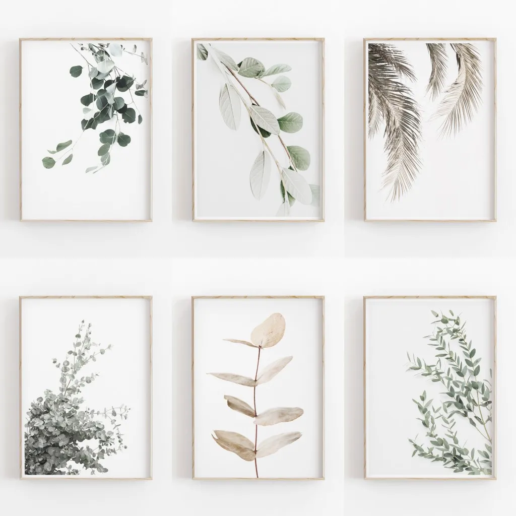Minimalistische Ästhetik Nordisches Botanisches Poster Leinwanddruck Eukalyptus Palmblätter Kunst Pflanzenmotiv Druckbare Wanddekoration